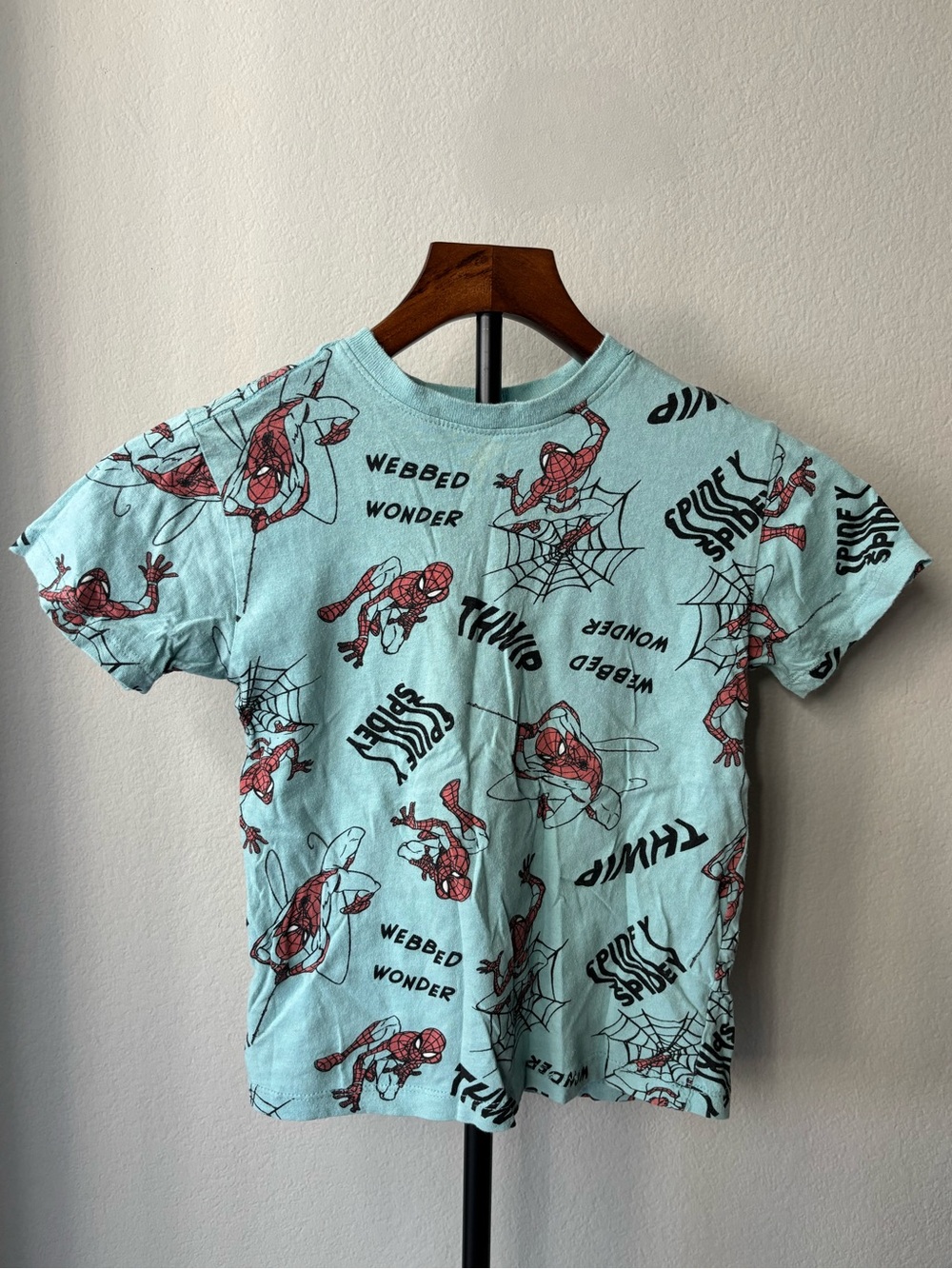 Marvel Kids Spider Web Graphic Tee - Light Blue with Red and Black